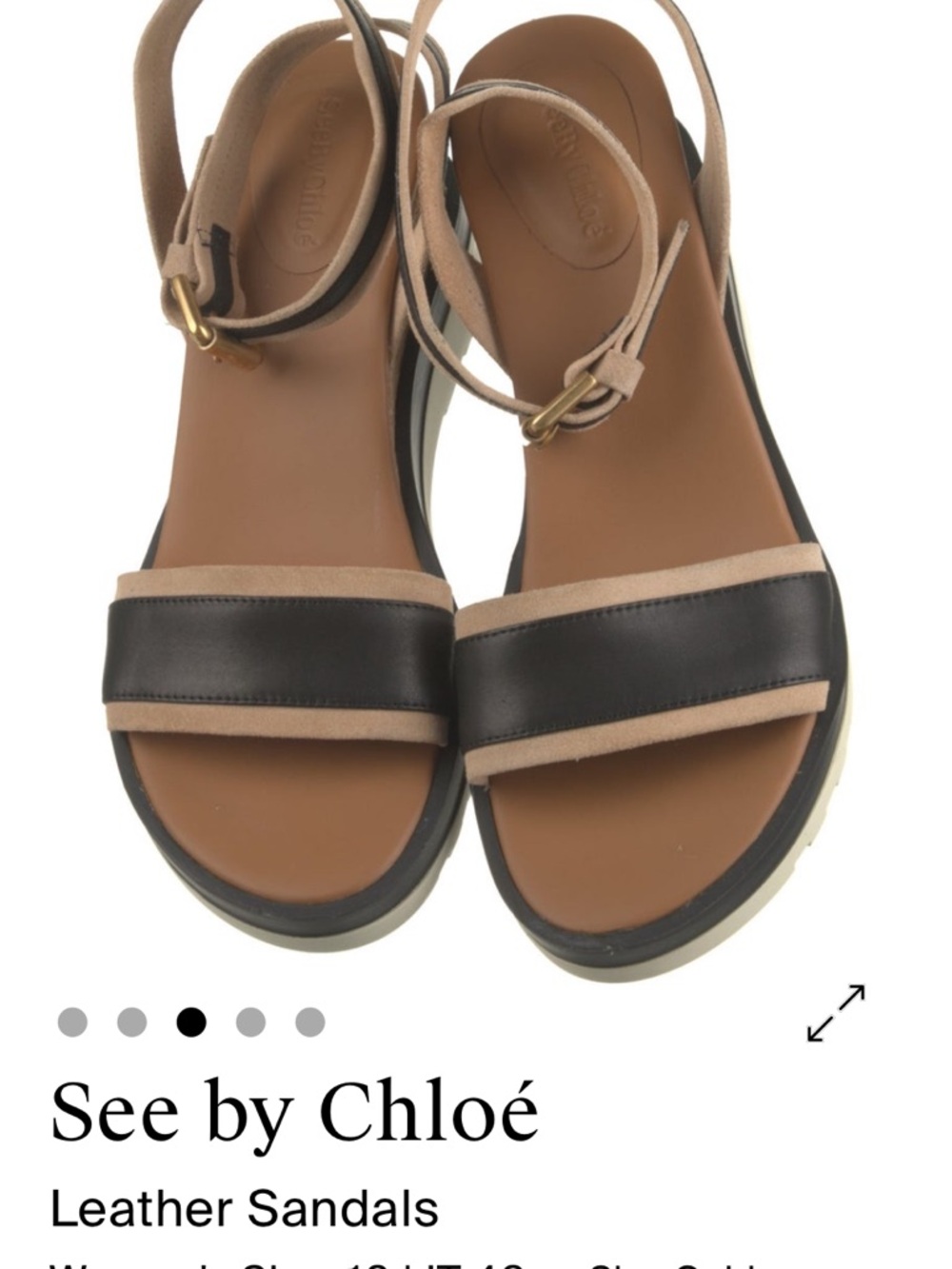 See By Chloe Two-Tone Black and Tan Leather Ankle-Strap Sandals